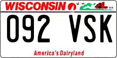 WI license plate 092VSK