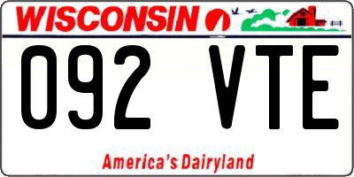 WI license plate 092VTE