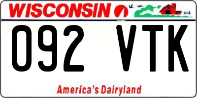 WI license plate 092VTK