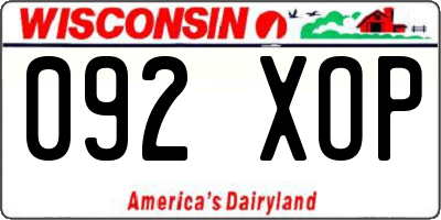 WI license plate 092XOP