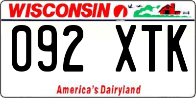 WI license plate 092XTK