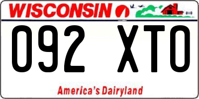 WI license plate 092XTO