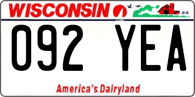 WI license plate 092YEA