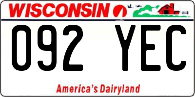 WI license plate 092YEC