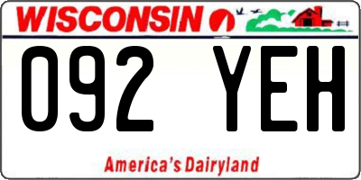 WI license plate 092YEH