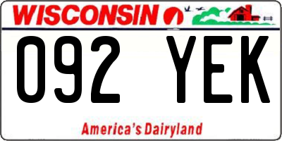 WI license plate 092YEK
