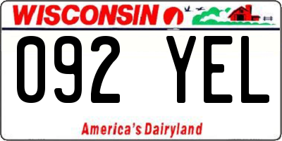 WI license plate 092YEL