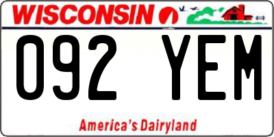 WI license plate 092YEM