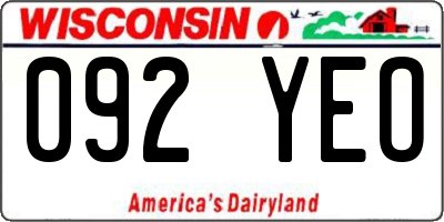 WI license plate 092YEO