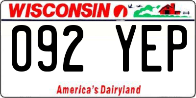 WI license plate 092YEP