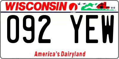 WI license plate 092YEW