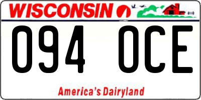 WI license plate 094OCE