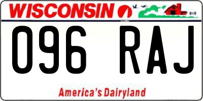 WI license plate 096RAJ