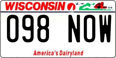 WI license plate 098NOW