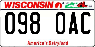 WI license plate 098OAC