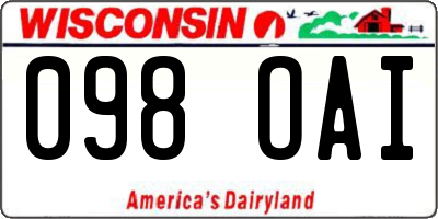 WI license plate 098OAI