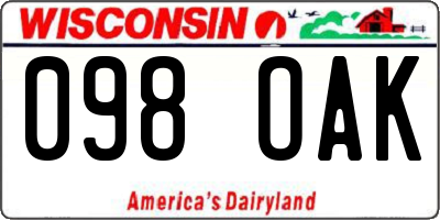 WI license plate 098OAK