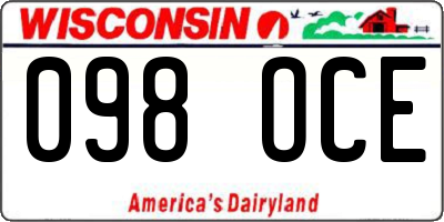 WI license plate 098OCE