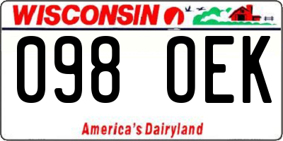 WI license plate 098OEK