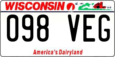 WI license plate 098VEG