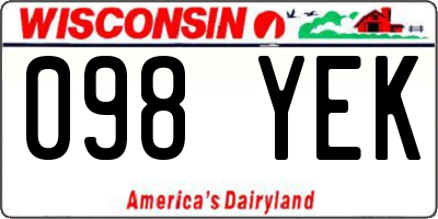 WI license plate 098YEK