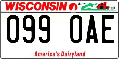 WI license plate 099OAE