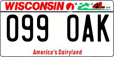 WI license plate 099OAK