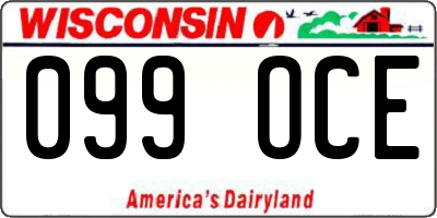 WI license plate 099OCE