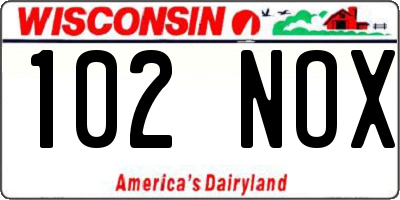 WI license plate 102NOX