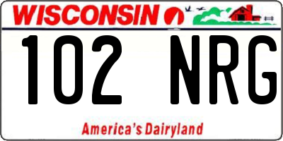 WI license plate 102NRG