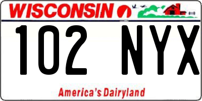 WI license plate 102NYX