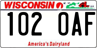 WI license plate 102OAF