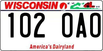 WI license plate 102OAO