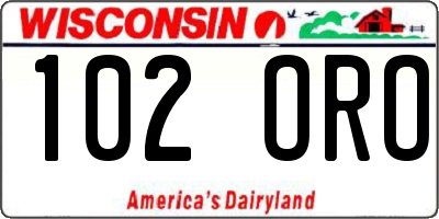 WI license plate 102ORO