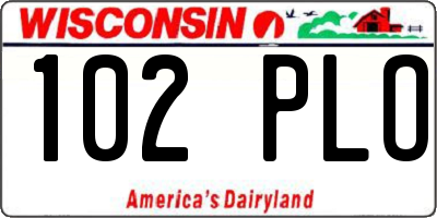 WI license plate 102PLO
