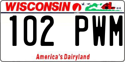 WI license plate 102PWM