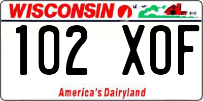 WI license plate 102XOF