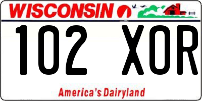 WI license plate 102XOR