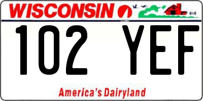 WI license plate 102YEF