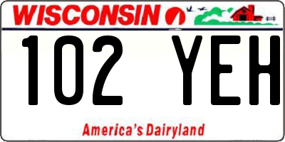 WI license plate 102YEH