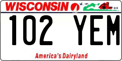 WI license plate 102YEM