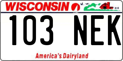 WI license plate 103NEK