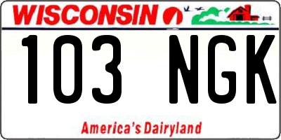 WI license plate 103NGK