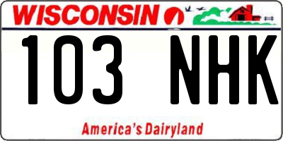 WI license plate 103NHK