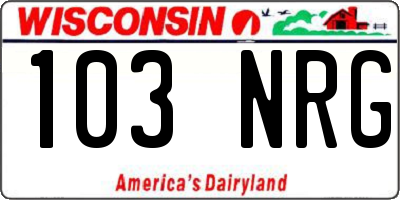 WI license plate 103NRG