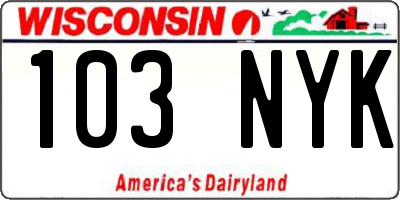 WI license plate 103NYK