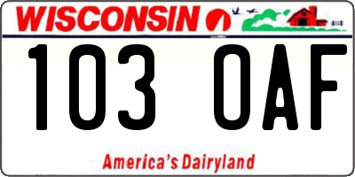 WI license plate 103OAF