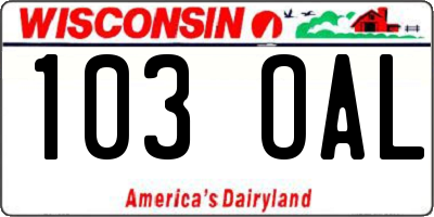 WI license plate 103OAL