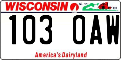 WI license plate 103OAW