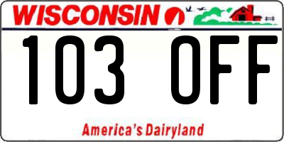 WI license plate 103OFF